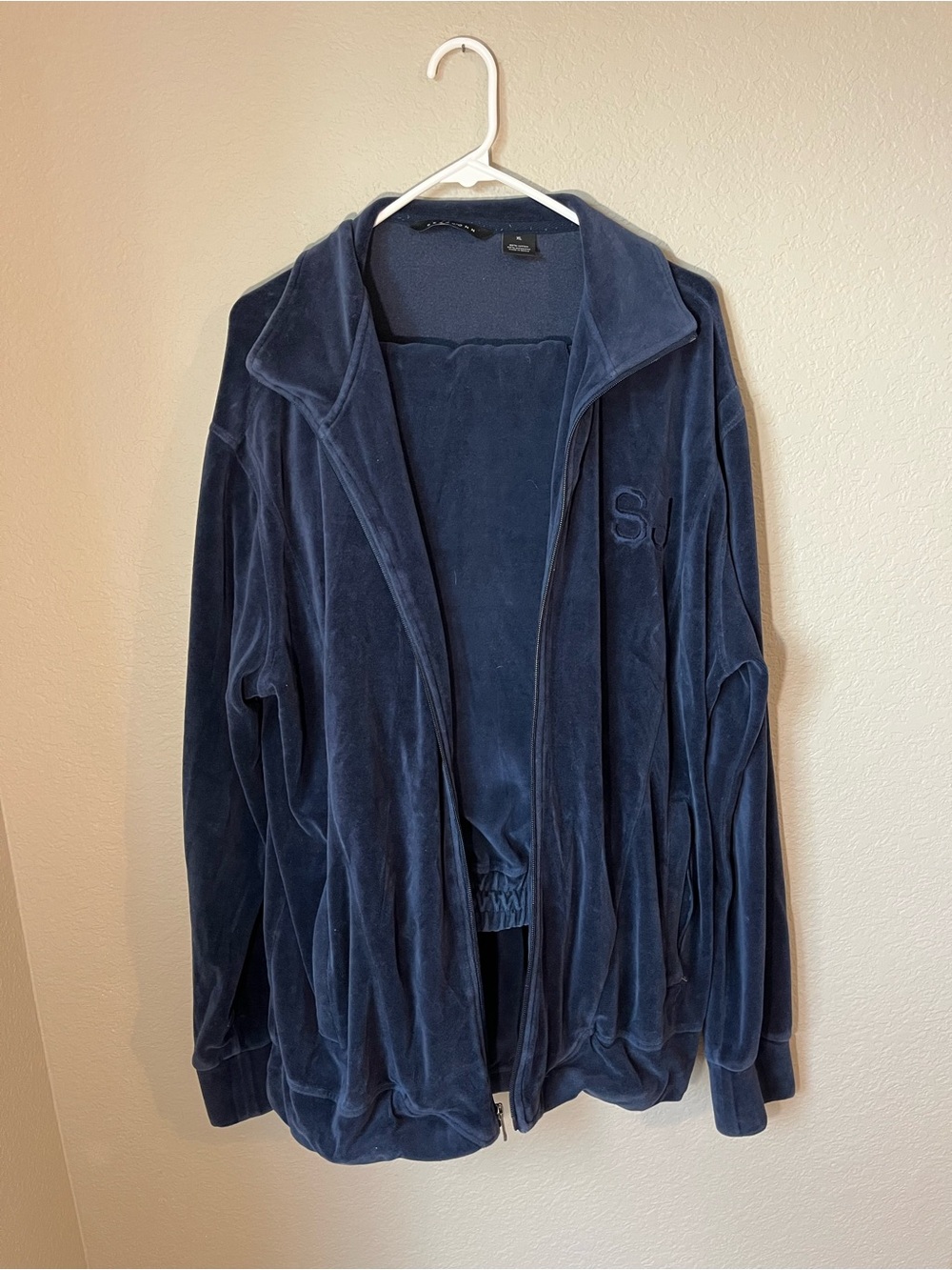 Sean John Men’s XL Navy Velour Tracksuit 2 Piece Jacket Pants Set Y2K Hip Hop
